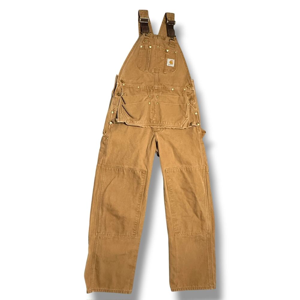Vintage Carhartt Double Knee Bib Overalls Nail Apron R28 BRN 34x32 Rare
